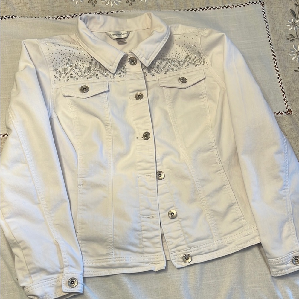 Christopher & Banks White Denim Jean Jacket Classic Style